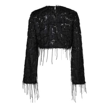 Haute L\' Amitié - Sequin Fringe Blouse - Black